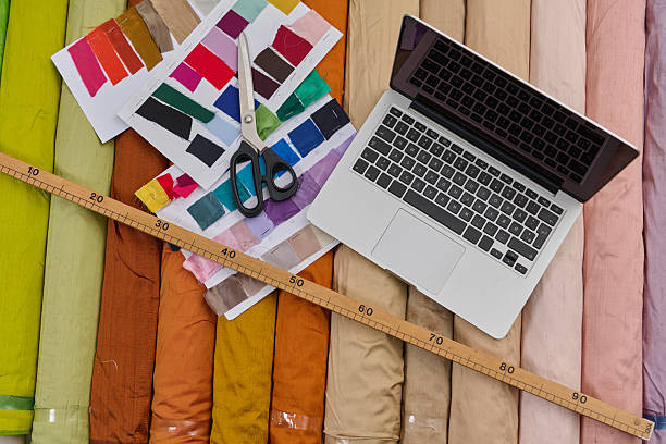 Fashion designer atelier with fabric and swatches